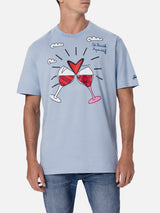 T-shirt da uomo in cotone con stampa e ricamo bicchieri Lodola | BRITTO SPECIAL EDITION