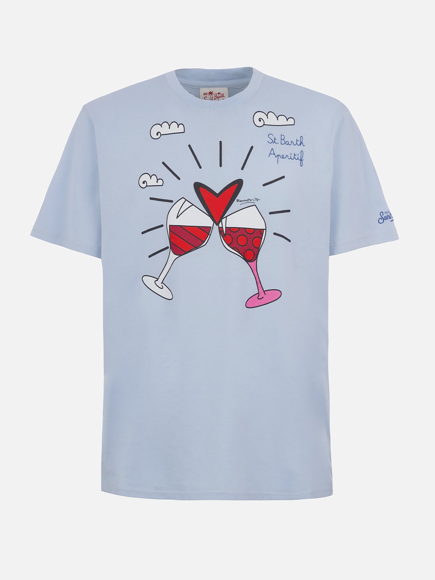 Britto t-shirt with glasses print and embroidery in light blue | Special Edition