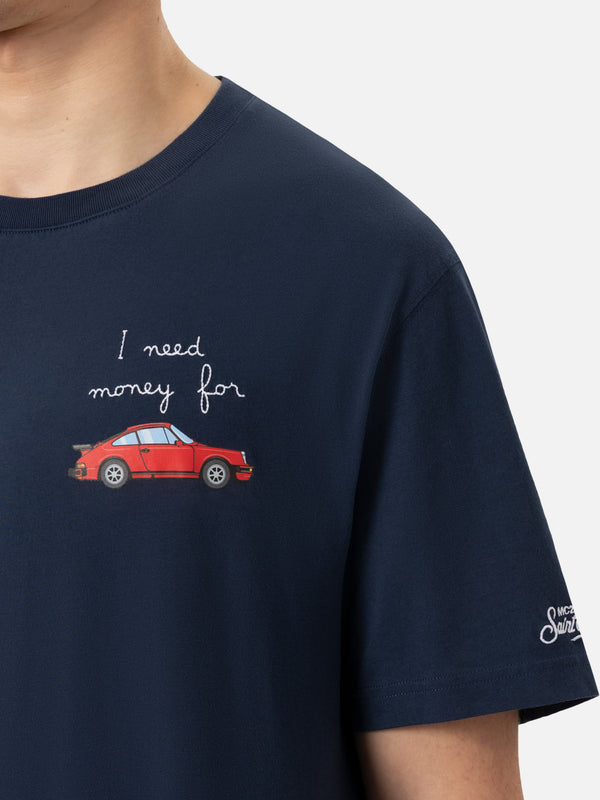 T-shirt Man in cotone con ricamo "I Need Money For…"