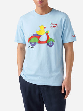 T-shirt Man azzurro con stampa paperella scooter | Special Edition