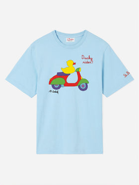 T-shirt Man azzurro con stampa paperella scooter | Special Edition