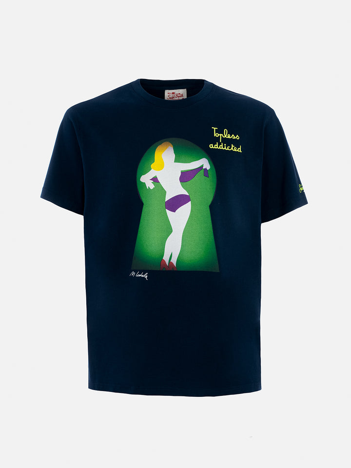Man cotton t-shirt with Lodola placed print and embroidery | MARCO LODOLA SPECIAL EDITION - MC2 Saint Barth