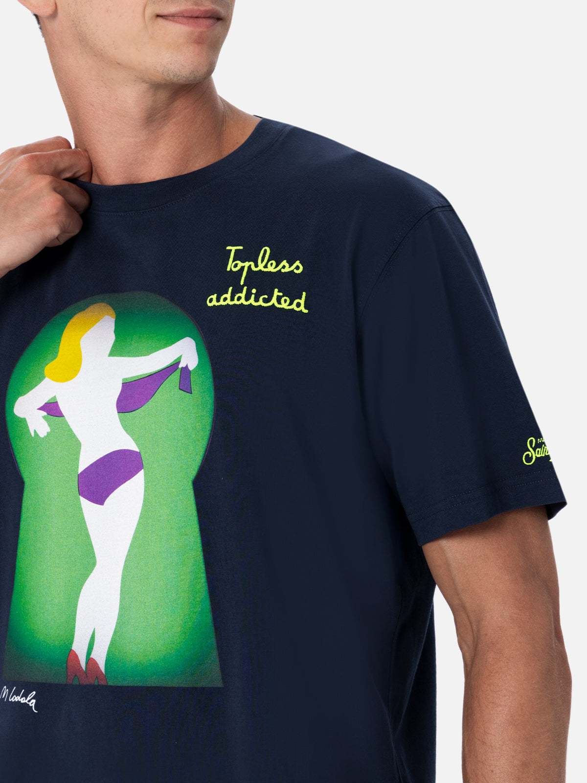 Man cotton t-shirt with Lodola placed print and embroidery | MARCO LODOLA SPECIAL EDITION - MC2 Saint Barth