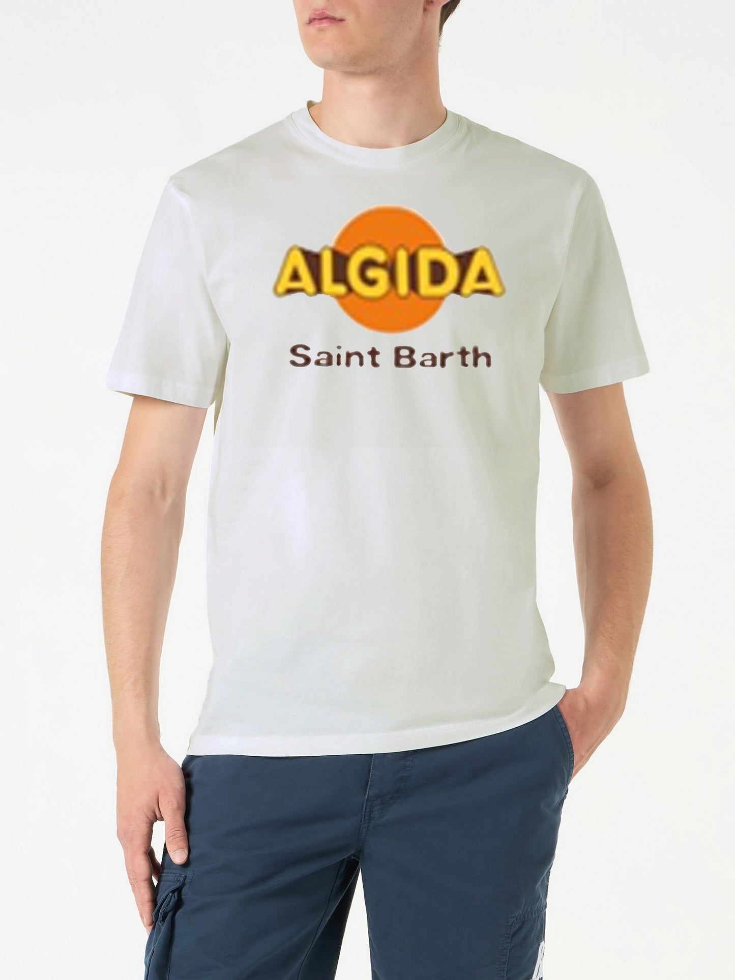 T-shirt da uomo in jersey di cotone a vestibilità classica Portofino con stampa del logo Algida | EDIZIONE SPECIALE ALGIDA