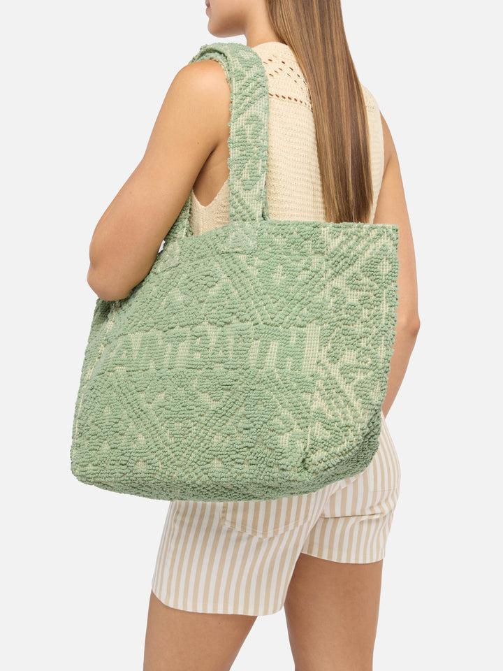 Sage green Tufting  cotton tote bag
