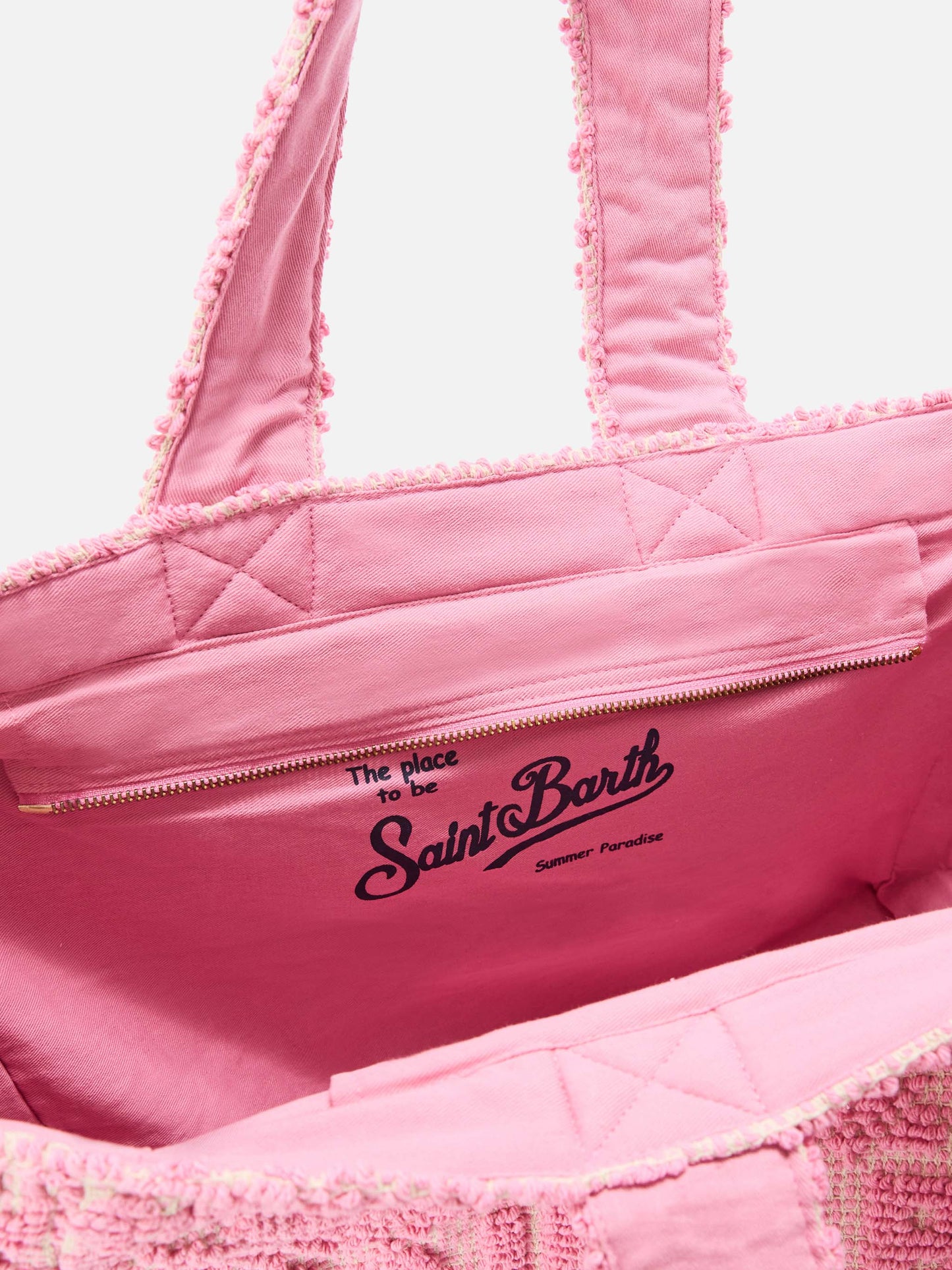 Cotton Tufting bag in pink with raised embroidery