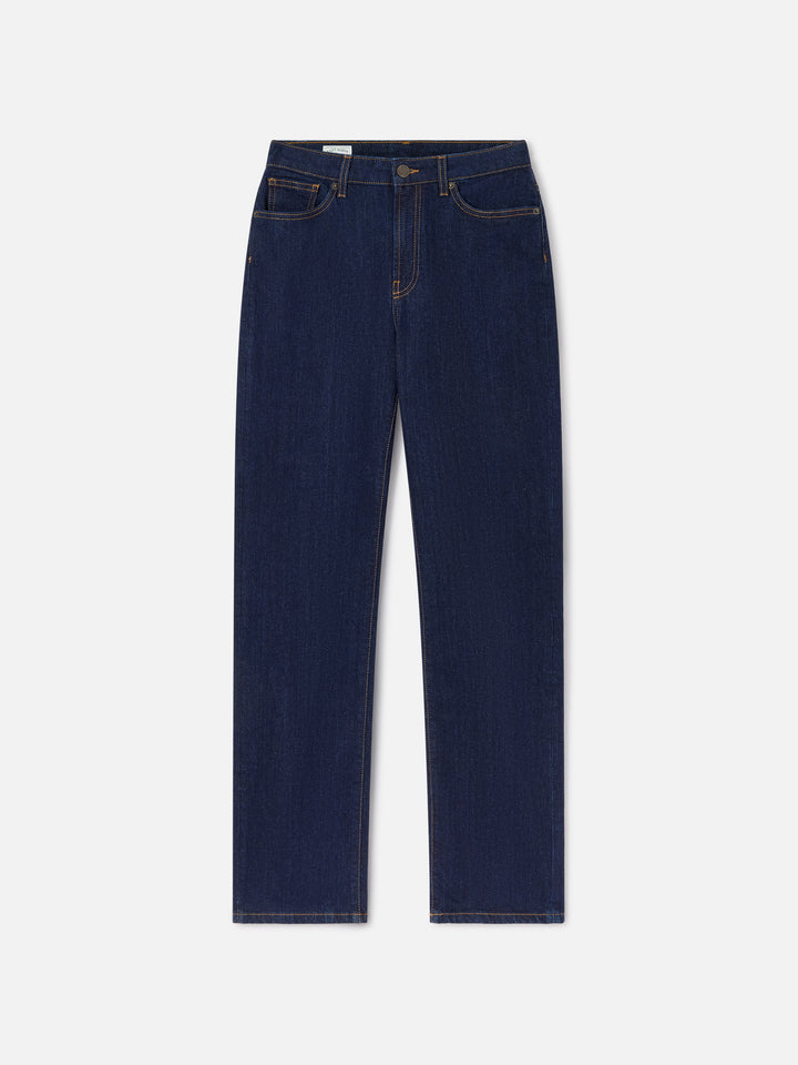 Pantaloni June blu in denim di cotone con ricamo monogramma SB