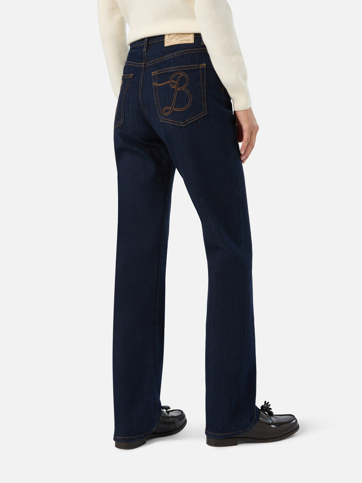 Blue Pantalon June en denim de coton avec broderie monogramme SB 
