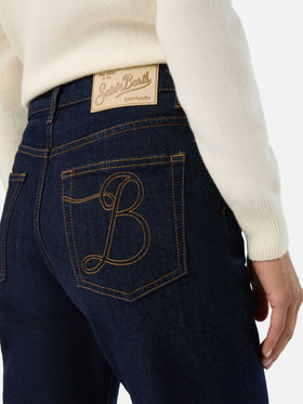 Blue Pantalon June en denim de coton avec broderie monogramme SB 