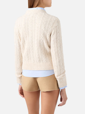 Cardigan Grain Ursule en mélange de laine Donegal avec point torsadé 