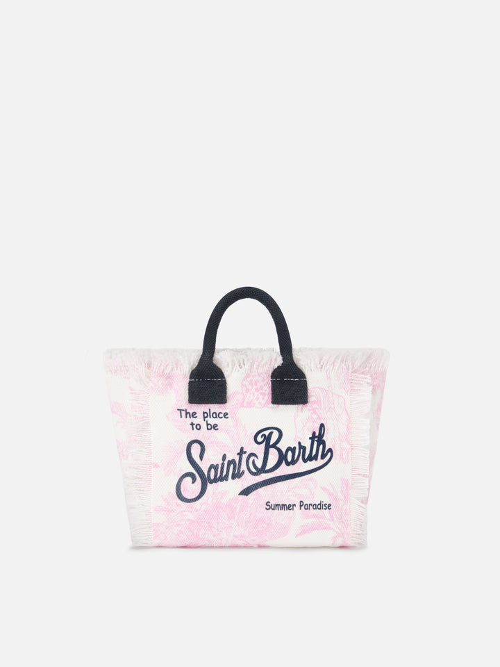 Borsa Vanity mini in canvas con stampa toile de Jouy rosa