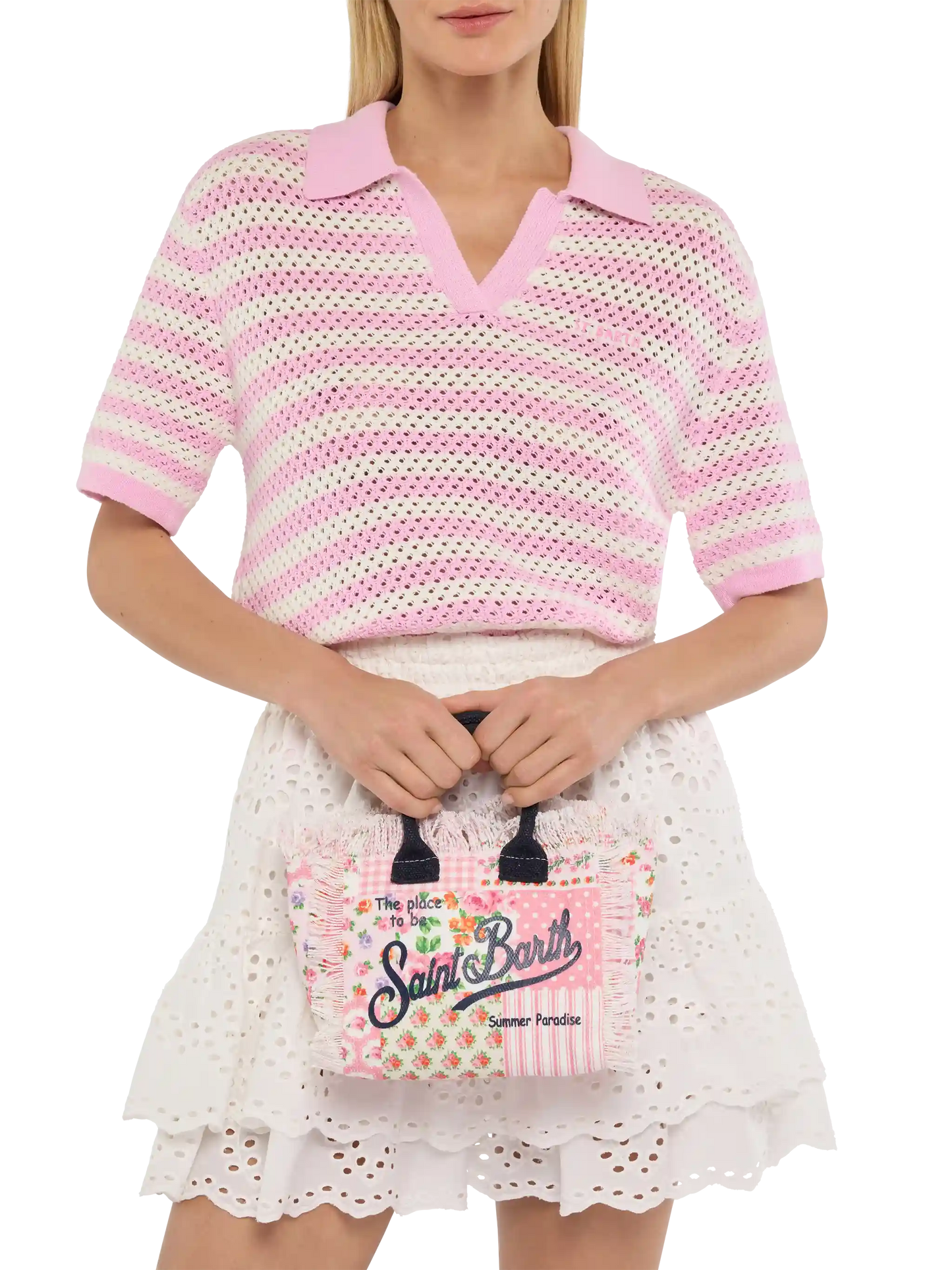 Borsa Mini Vanity in canvas di cotone con stampa patch floreale