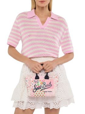 Borsa Mini Vanity in canvas di cotone con stampa patch floreale