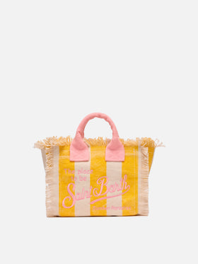 Cotton canvas Mini Vanity bag with striped print