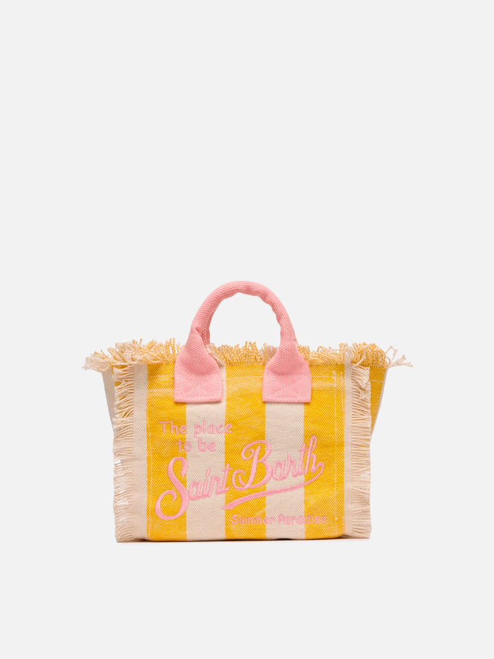 Cotton canvas Mini Vanity bag with striped print