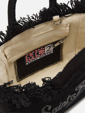 Borsa Vanity mini in canvas nera con logo in strass