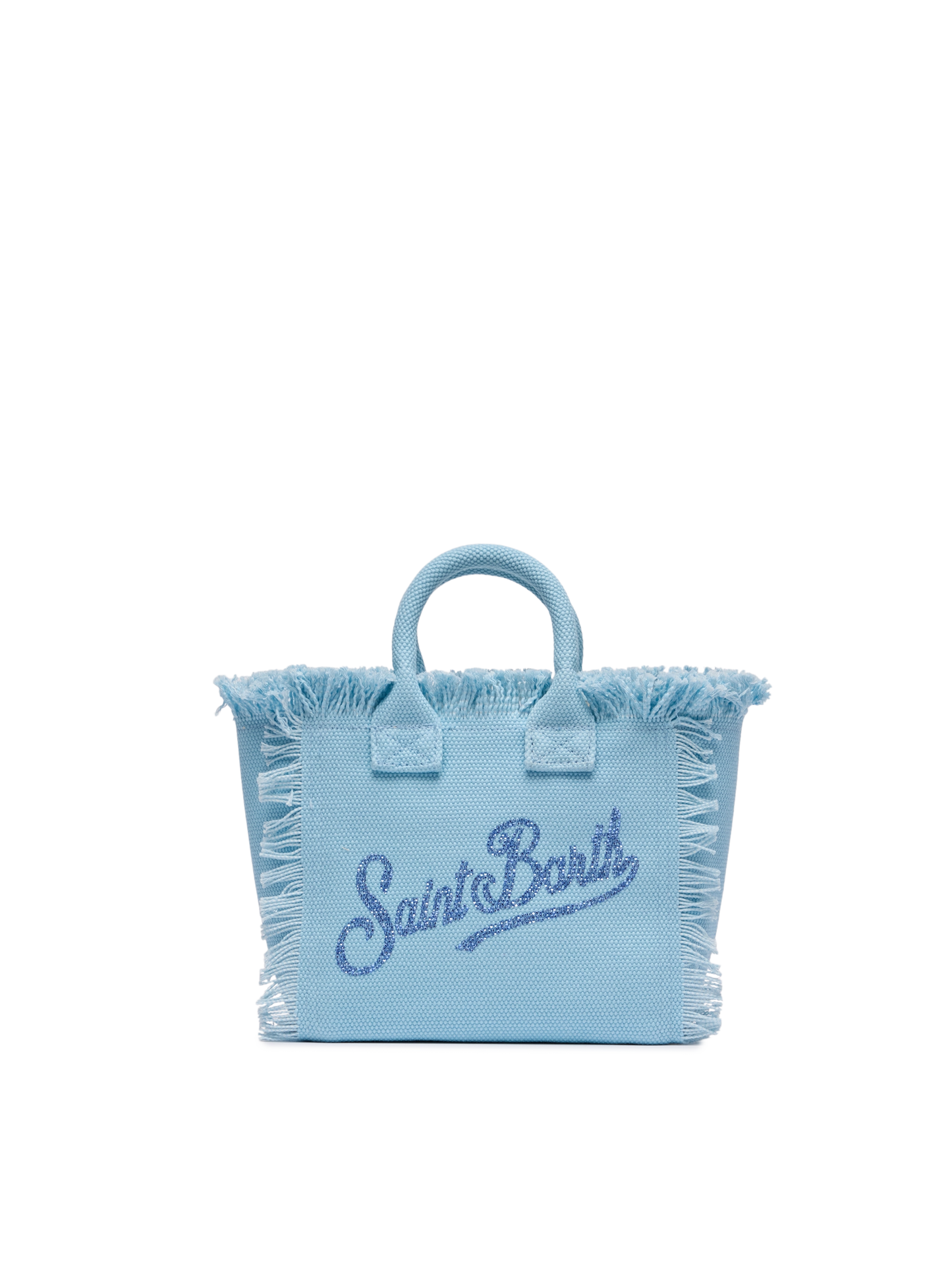 Light blue cotton canvas Mini Vanity bag with rhinestone logo - MC2 Saint Barth