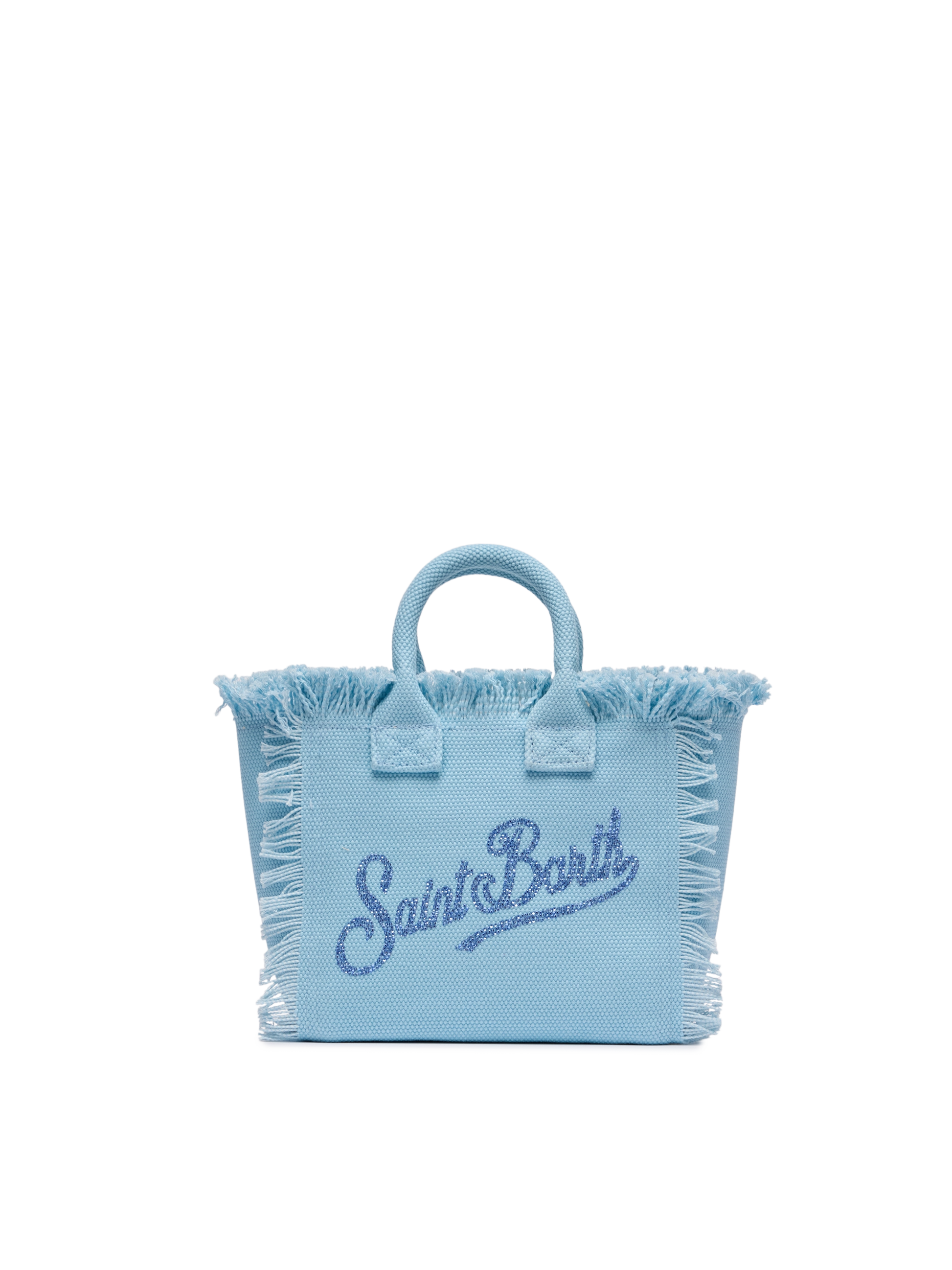 Light blue cotton canvas Mini Vanity bag with rhinestone logo - MC2 Saint Barth