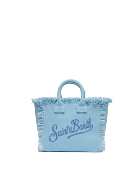 Light blue cotton canvas Mini Vanity bag with rhinestone logo - MC2 Saint Barth