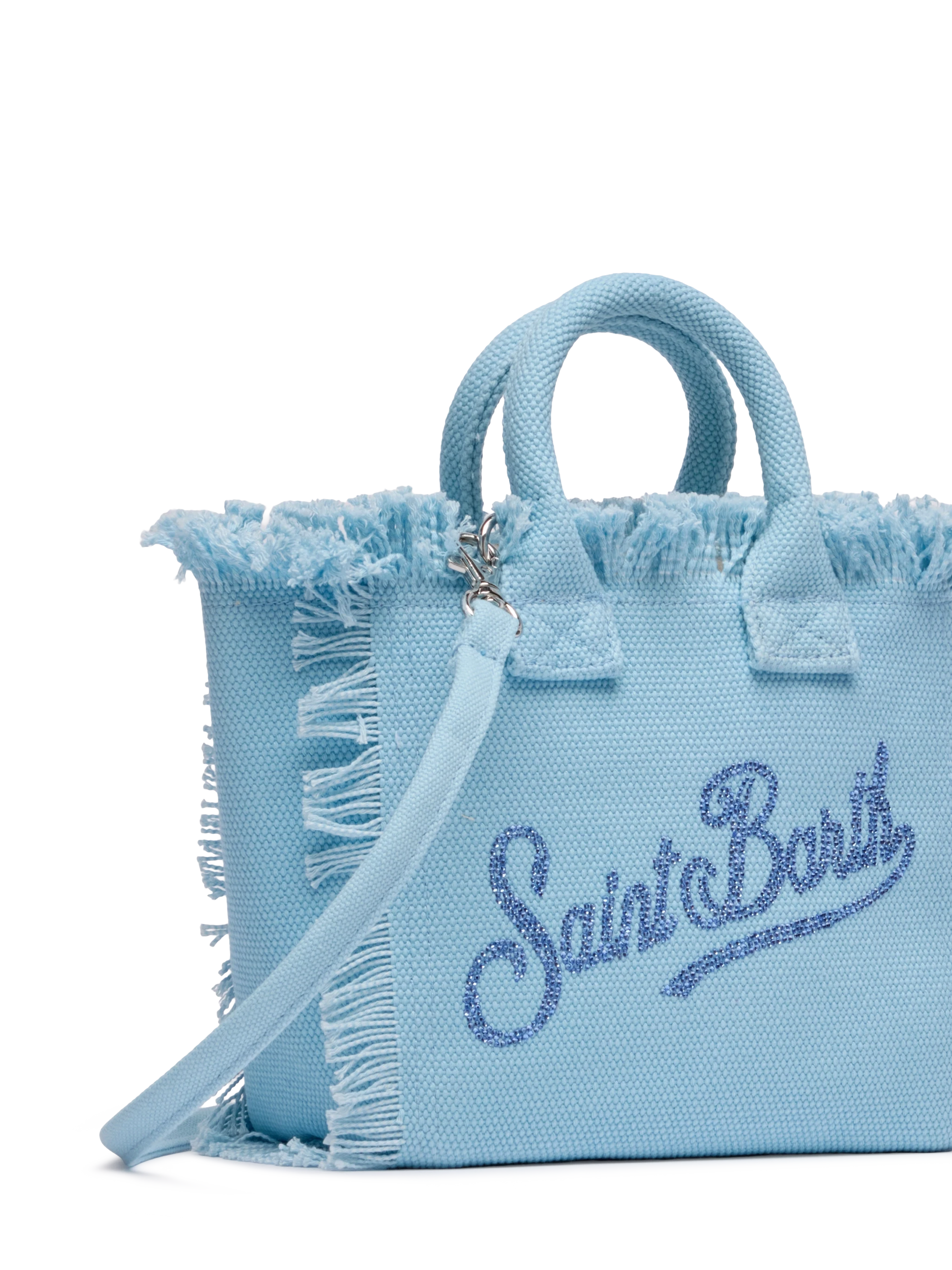 Light blue cotton canvas Mini Vanity bag with rhinestone logo - MC2 Saint Barth