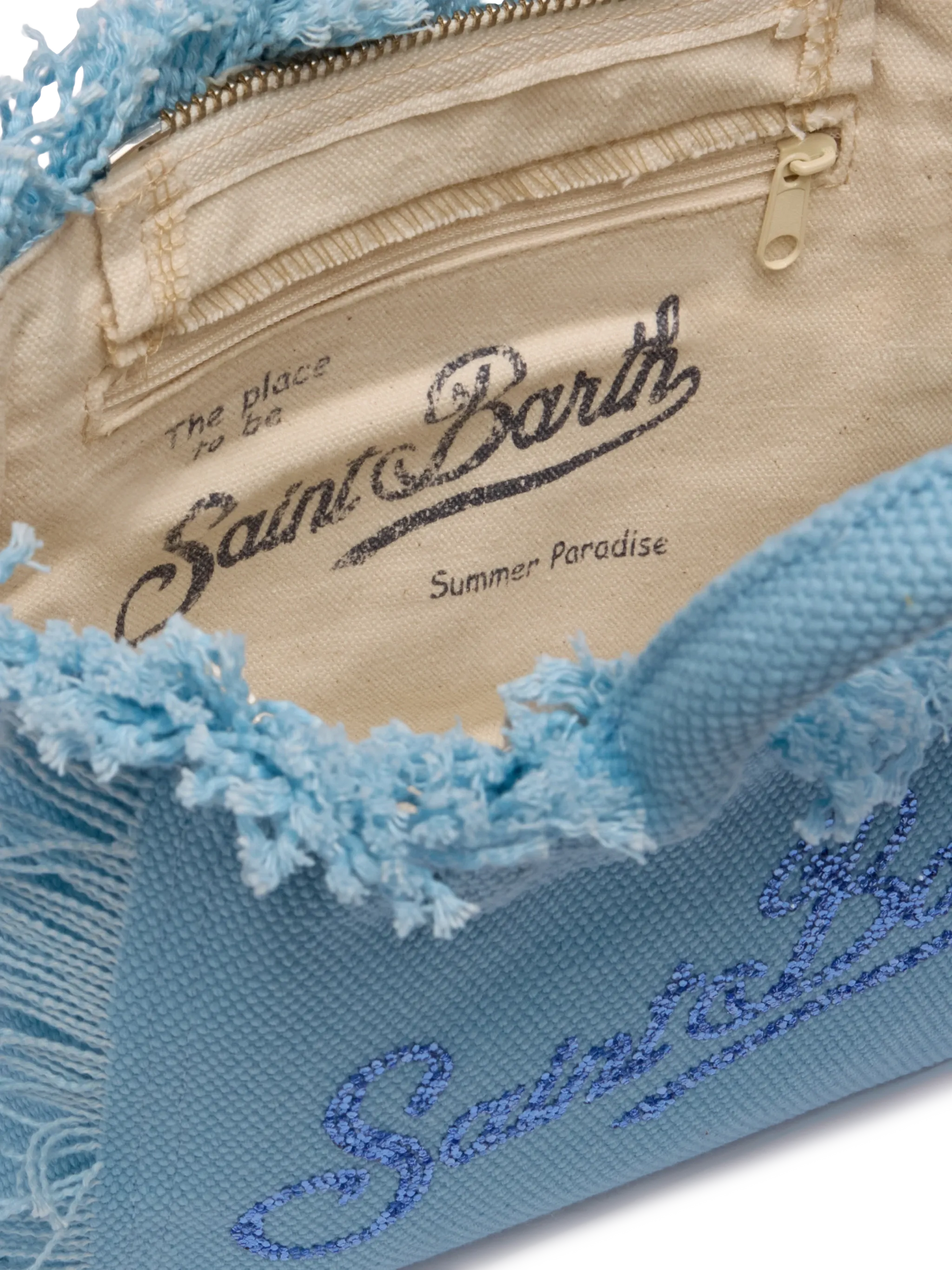 Light blue cotton canvas Mini Vanity bag with rhinestone logo - MC2 Saint Barth