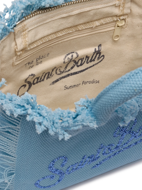 Light blue cotton canvas Mini Vanity bag with rhinestone logo - MC2 Saint Barth
