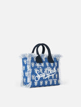 Cotton canvas Mini Vanity bag with indigo flower print