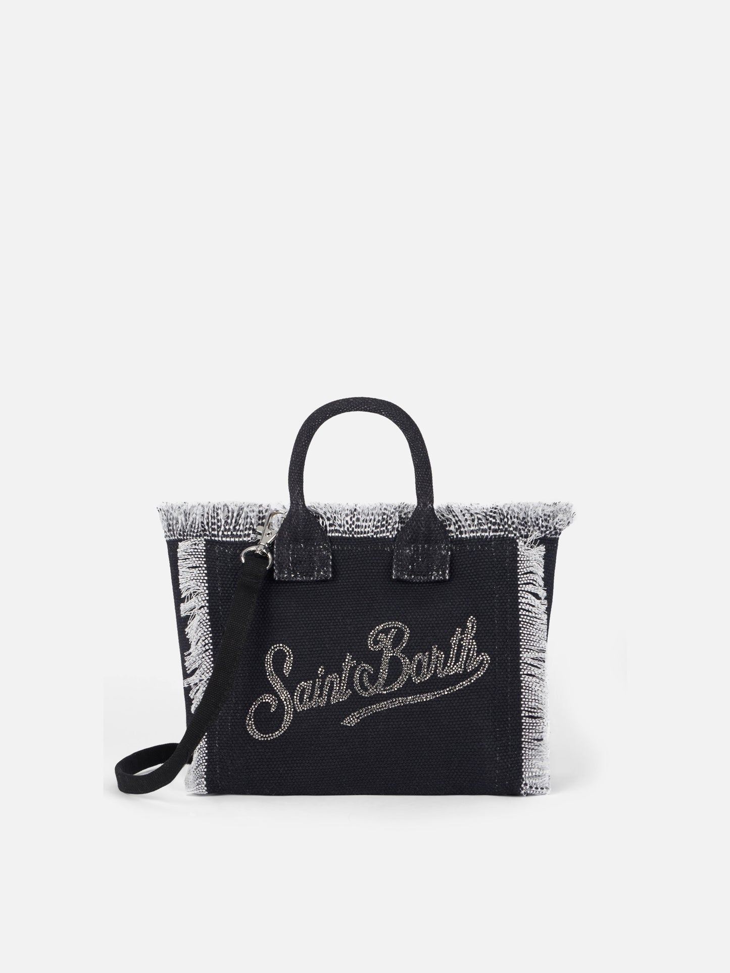 Cotton canvas Mini Vanity bag with silver rhinestones logo