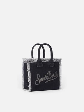 Cotton canvas Mini Vanity bag with silver rhinestones logo