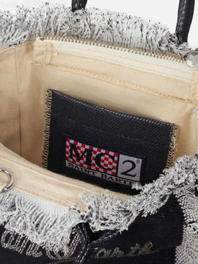 Cotton canvas Mini Vanity bag with silver rhinestones logo