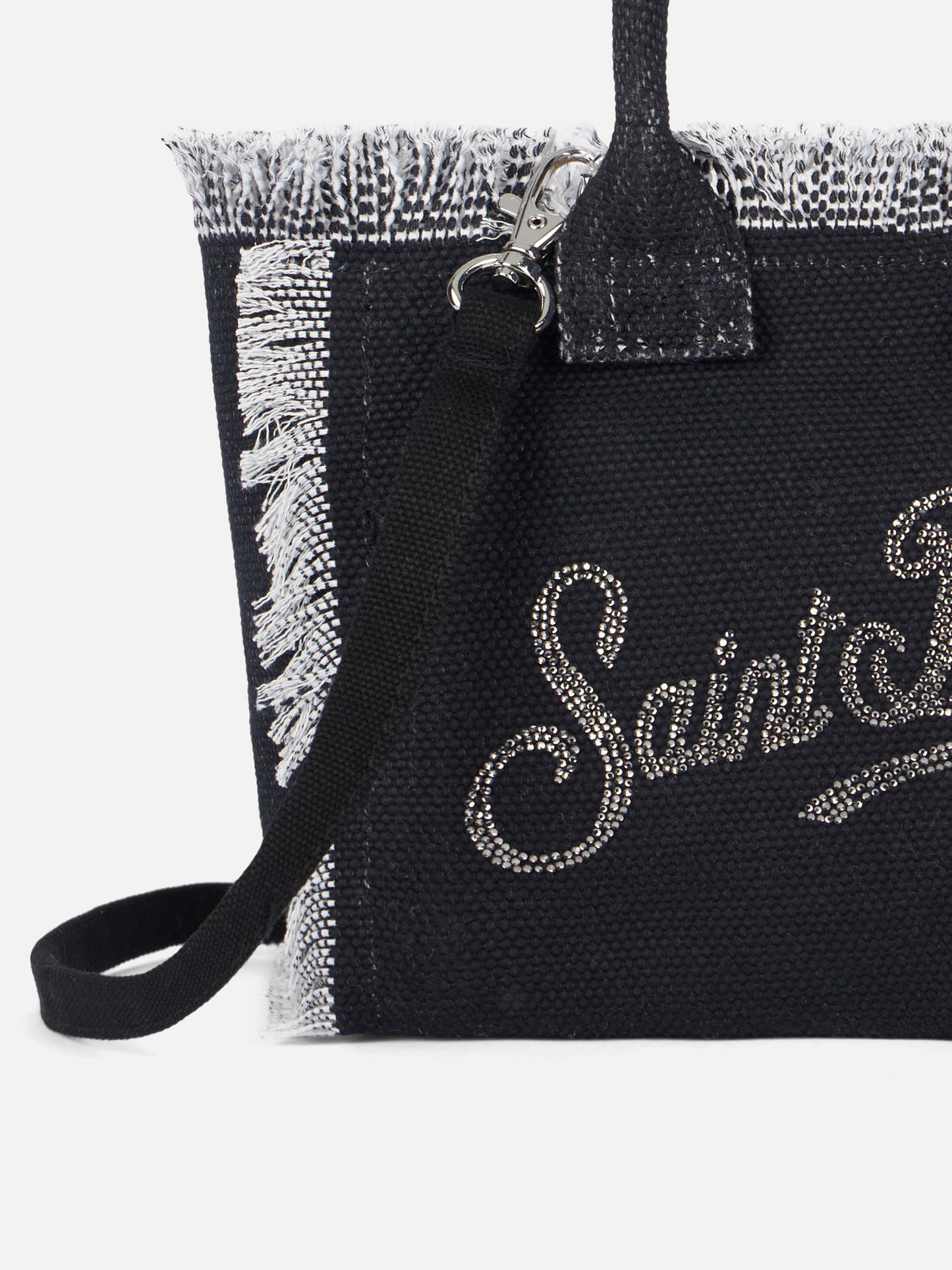 Cotton canvas Mini Vanity bag with silver rhinestones logo