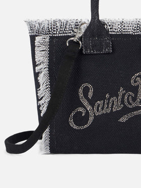 Cotton canvas Mini Vanity bag with silver rhinestones logo