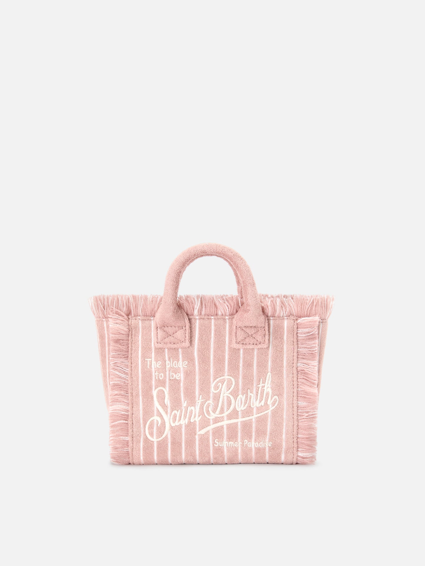 Borsa Vanity mini in tessuto effetto spugna a righe rosa