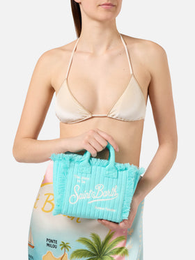 Borsa Vanity mini in tessuto effetto spugna con righe in rilievo