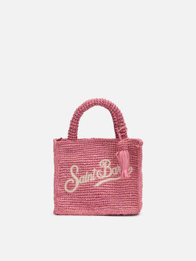Rosa Mini Vanity Raffia-Tasche mit Saint Barth-Stickerei