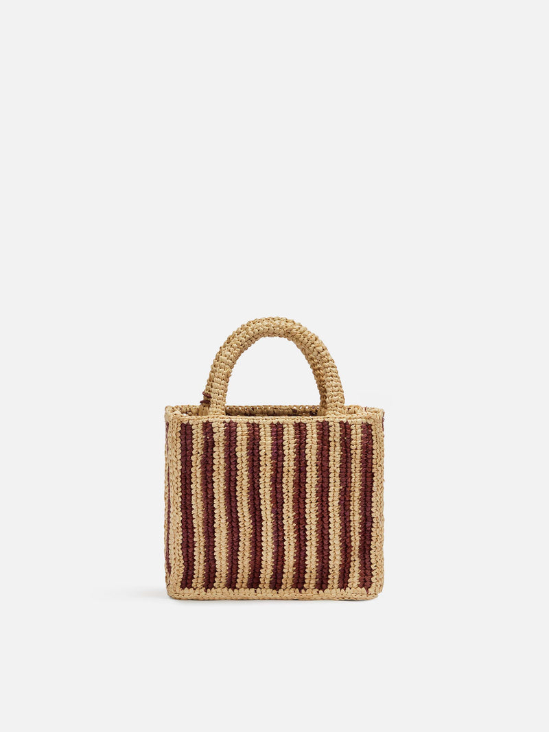 Mini Vanity Raffia-Tasche mit Streifendruck