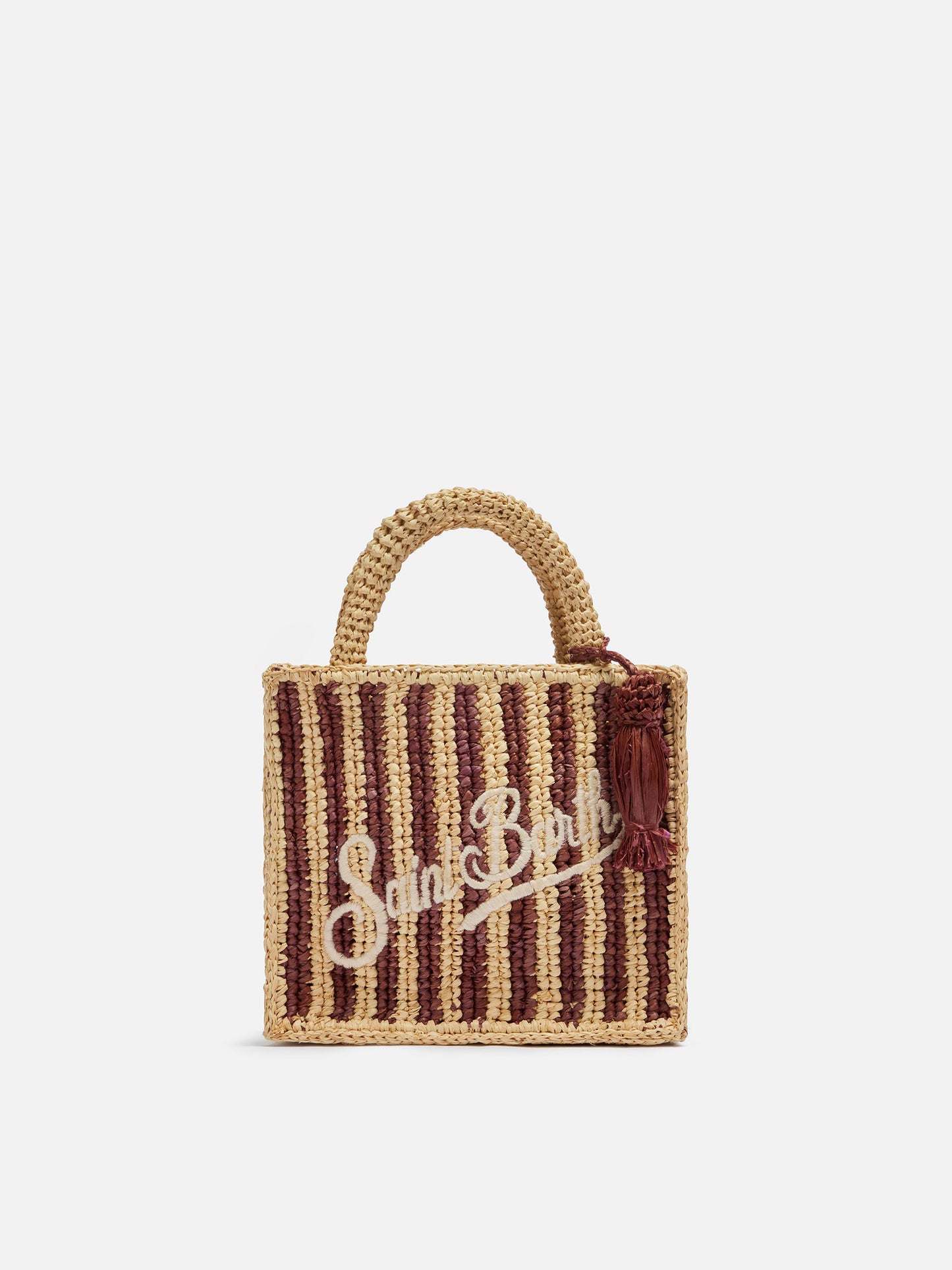 Mini Vanity Raffia-Tasche mit Streifendruck