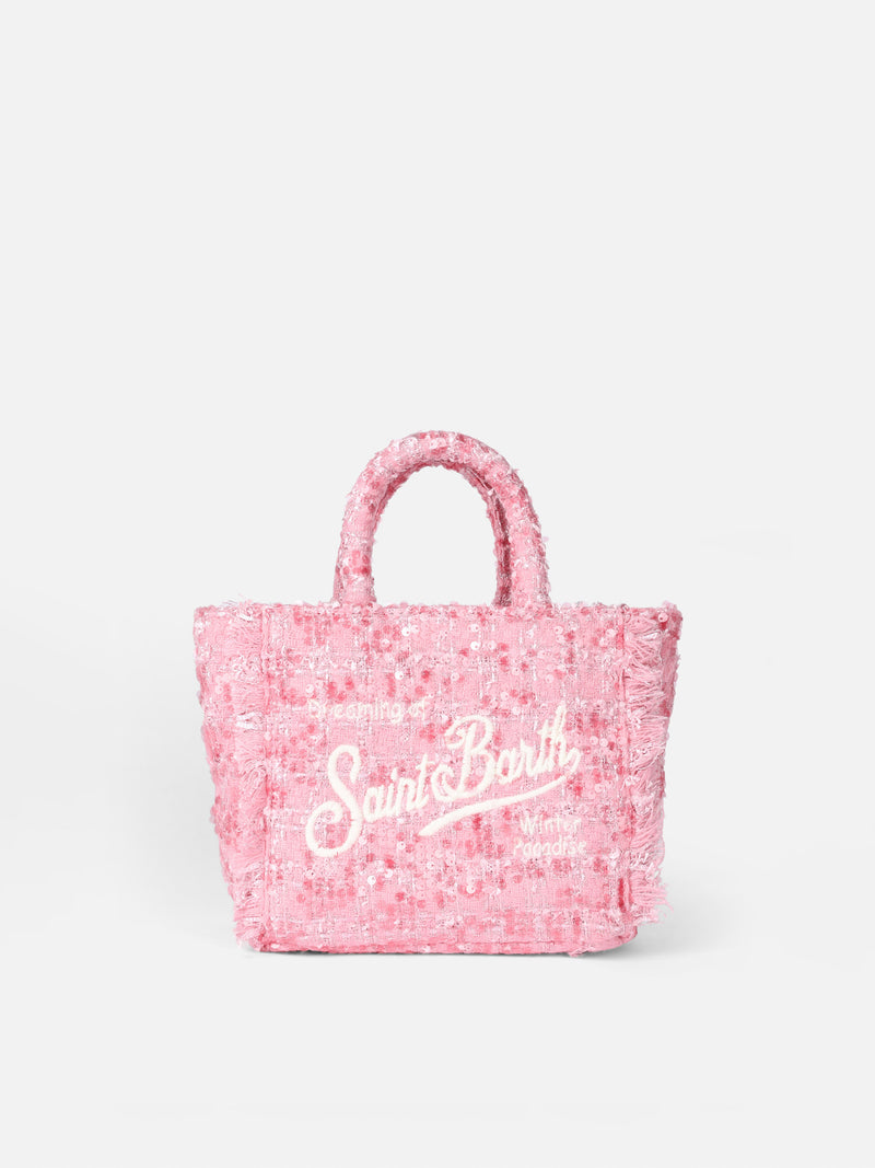 Wollhandtasche Mini Vanity mit rosa Tweedmuster