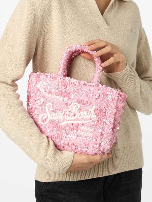 Mini Vanity wooly handbag with pink tweed pattern