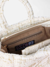 Borsa a mano Mini Vanity in lana con motivo tweed bianco