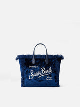 Mini Vanity navy blue velvet handbag with silver dots