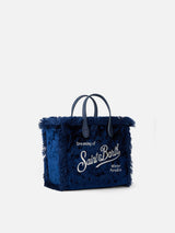 Mini Vanity navy blue velvet handbag with silver dots