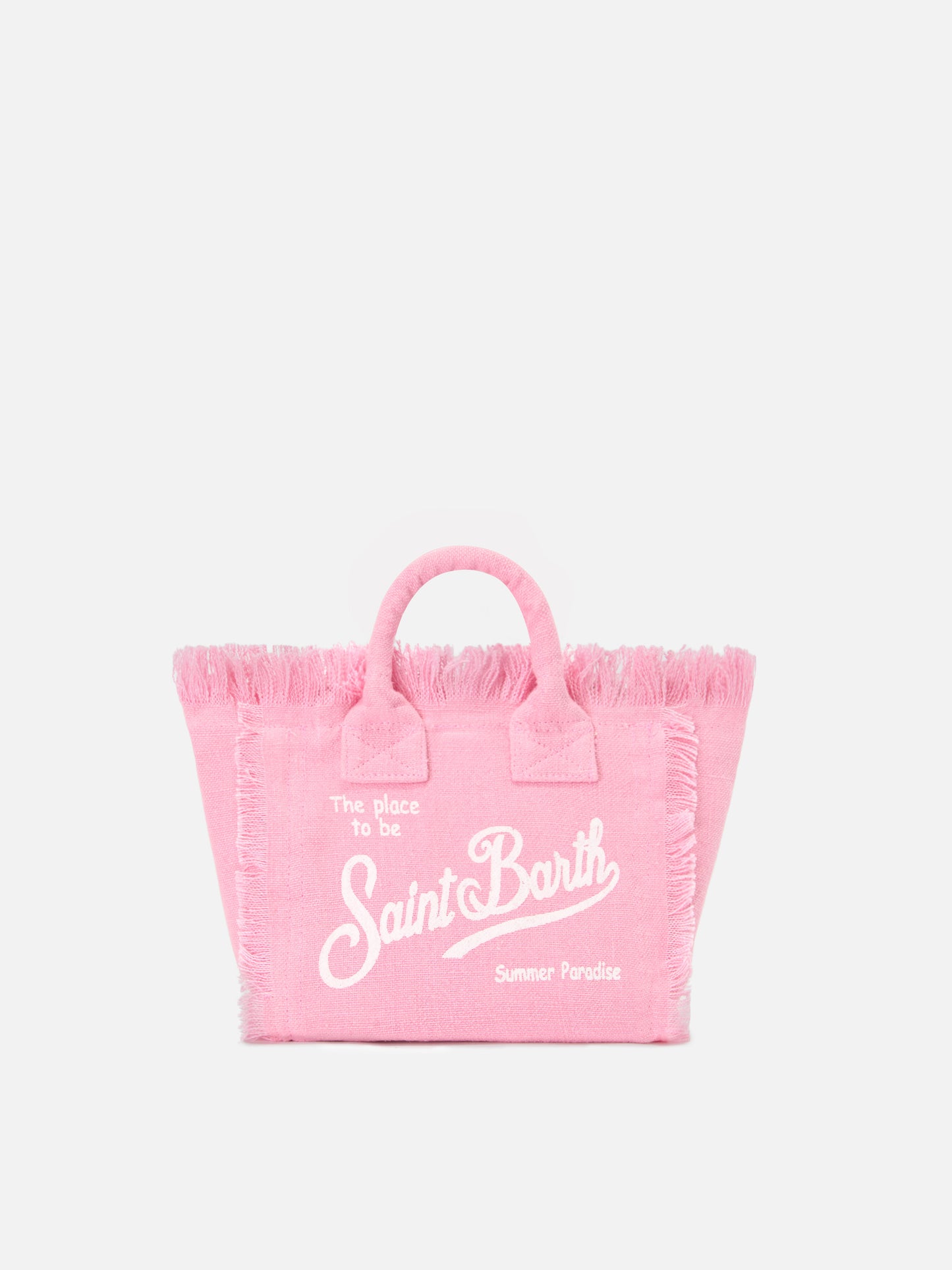 Borsa Vanity mini in lino rosa tinta unita con tracolla removibile