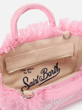Pink solid color linen Vanity mini bag with removable strap