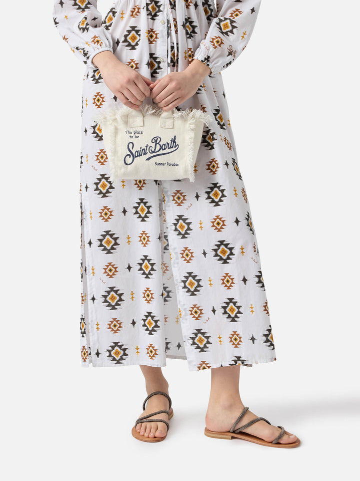 White solid color linen Vanity mini bag with removable strap