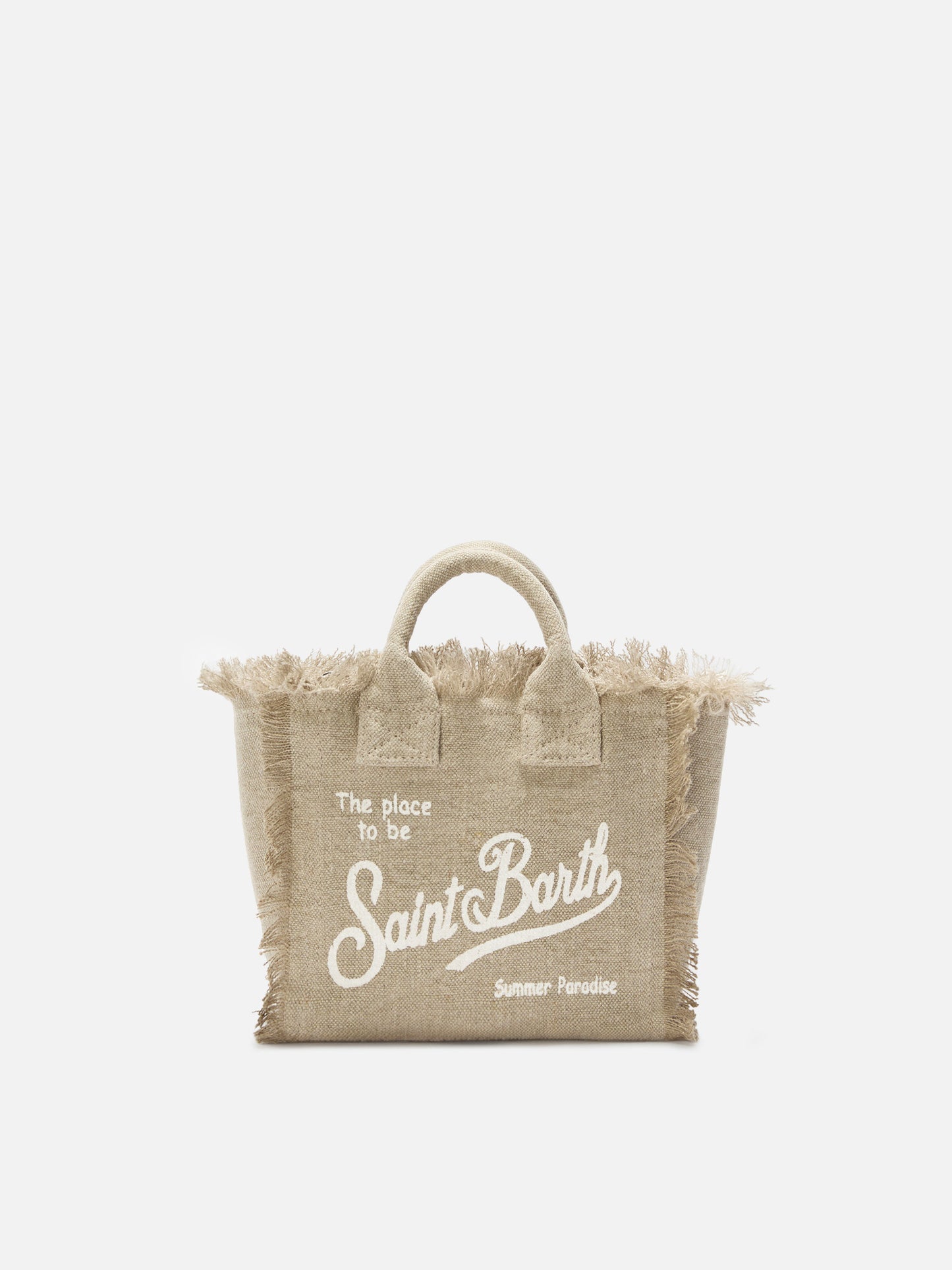 Borsa Vanity mini in lino beige tinta unita con tracolla removibile