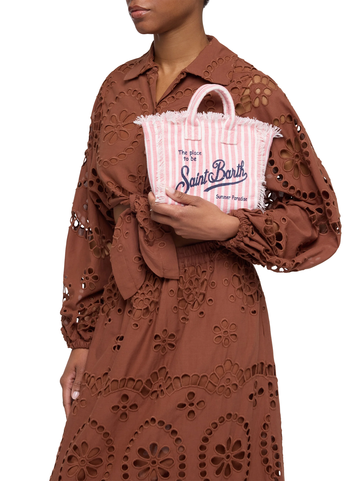 Borsa Mini Vanity Linen con stampa a righe