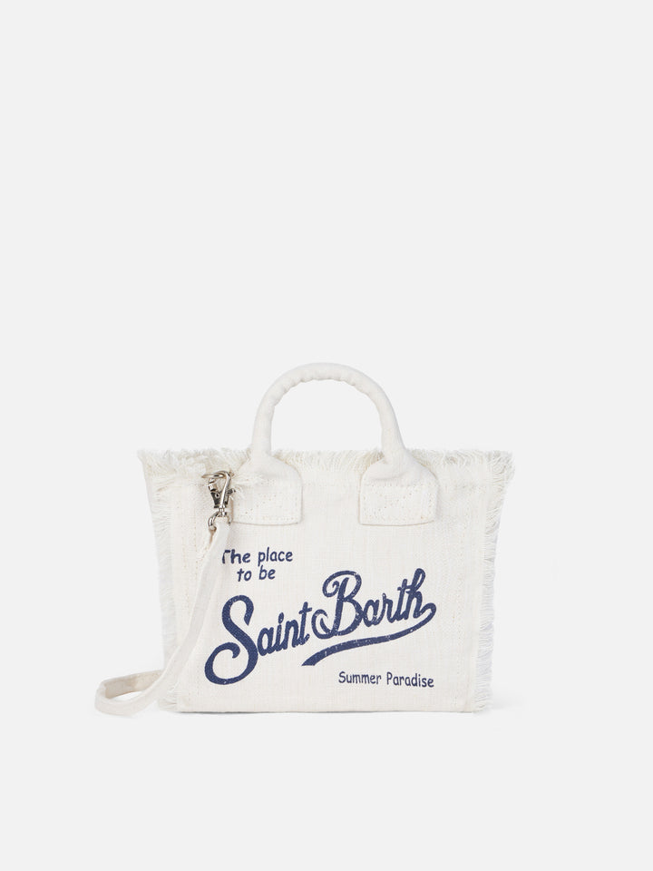 Borsa Mini Vanity in lino bianco panna