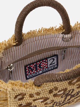 Vanity mini straw effect bag with leopard embroidery