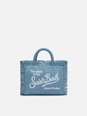 Denim Mini Vanity Tasche in Strohoptik